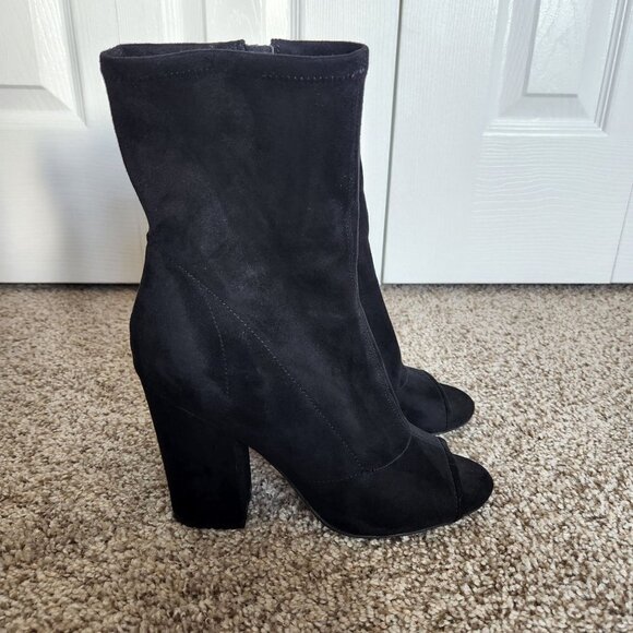 Guess Black Faux Suede Open Toe Heeled Boots - Picture 1 of 9